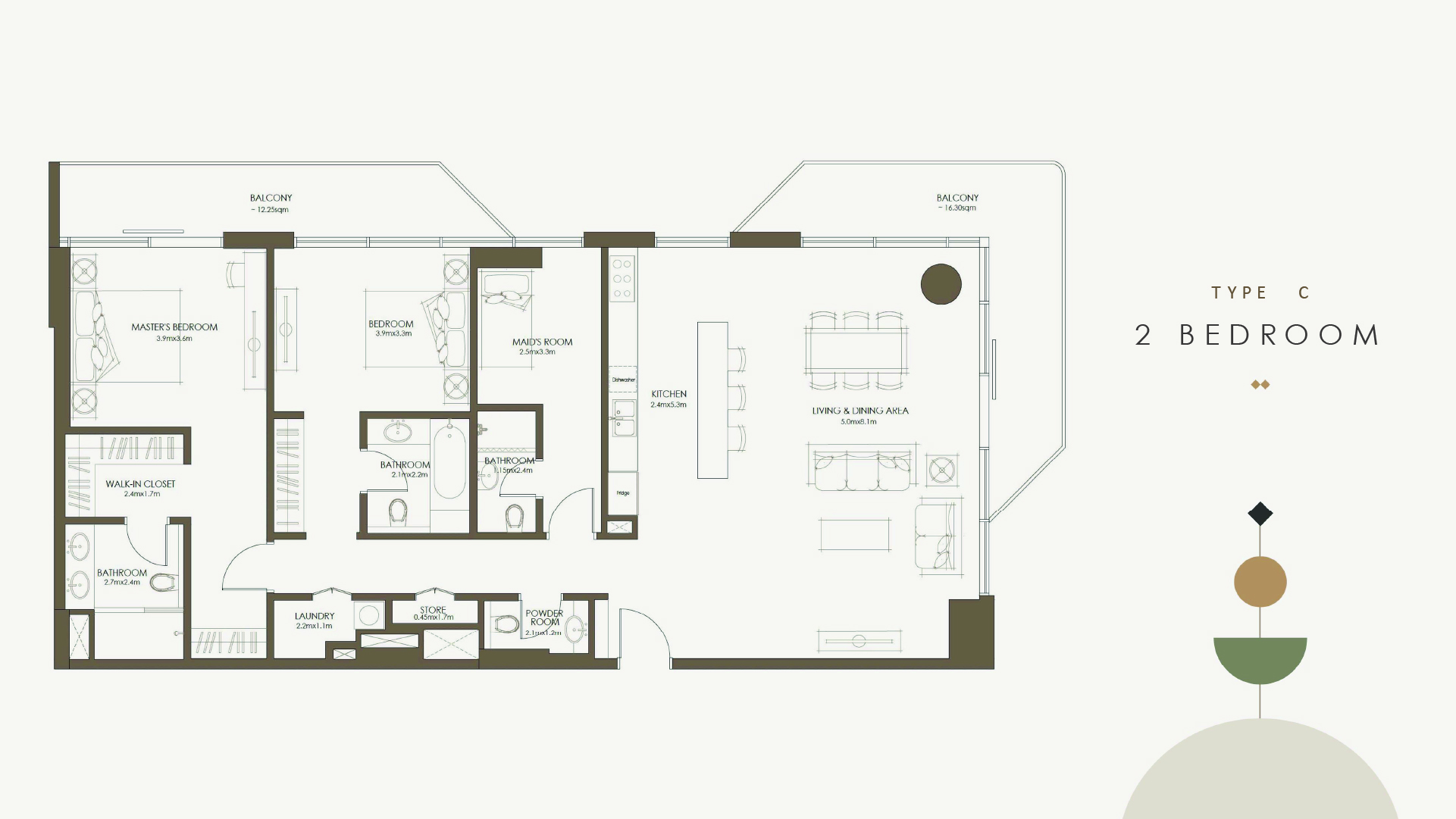 The Source 2 bedroom apartment typec floor plan