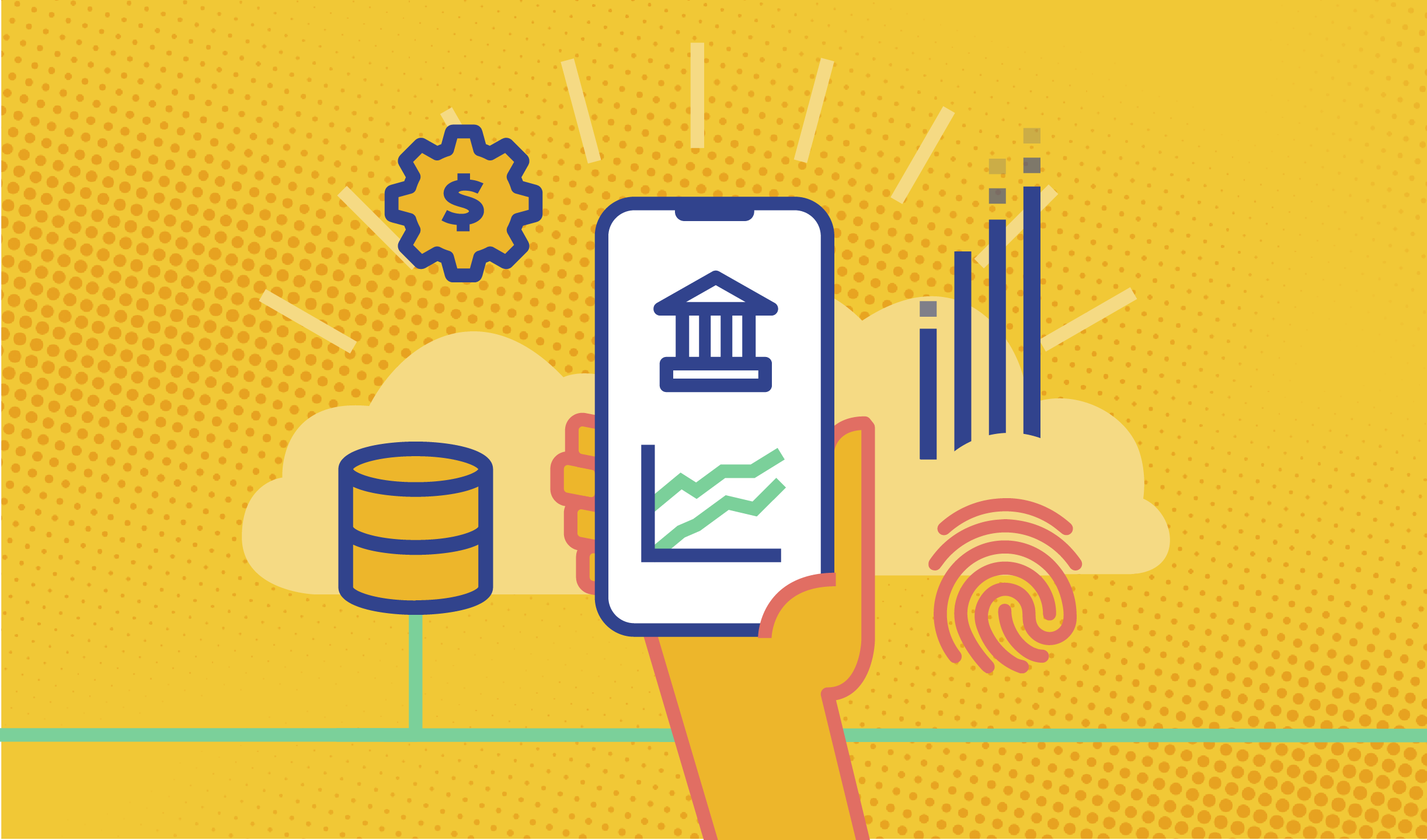 Illustration hand holding a mobile phone