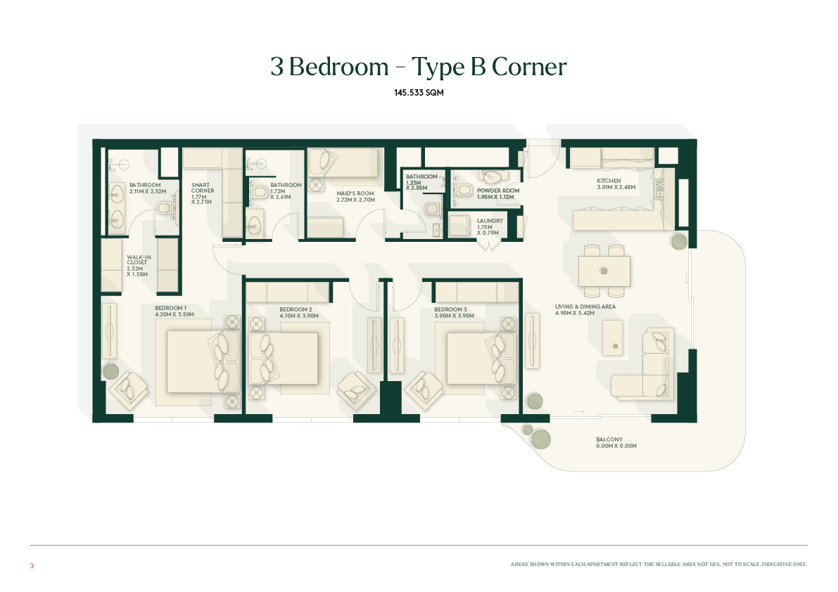 Gardenia Bay 3 bedroom apartment typeB floor plan
