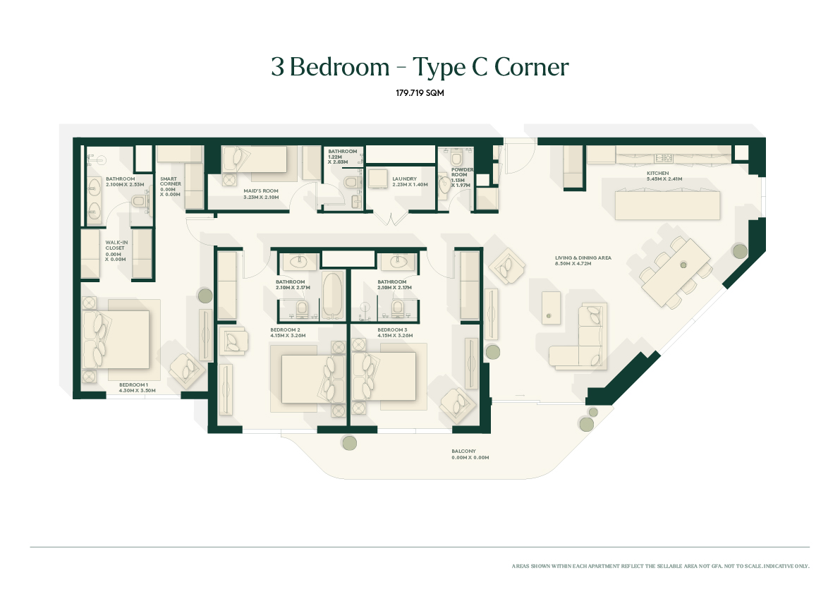 Gardenia Bay 3 bedroom apartment typeC floor plan