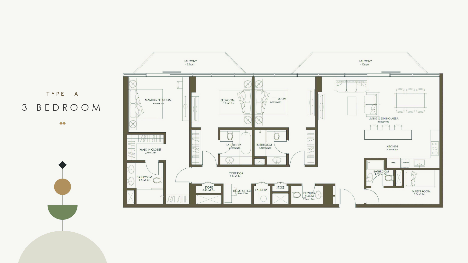 The Source 3 bedroom apartment typea floor plan