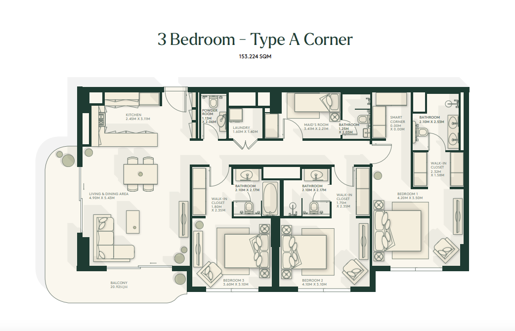 Gardenia Bay 3 bedroom Type A floor plan