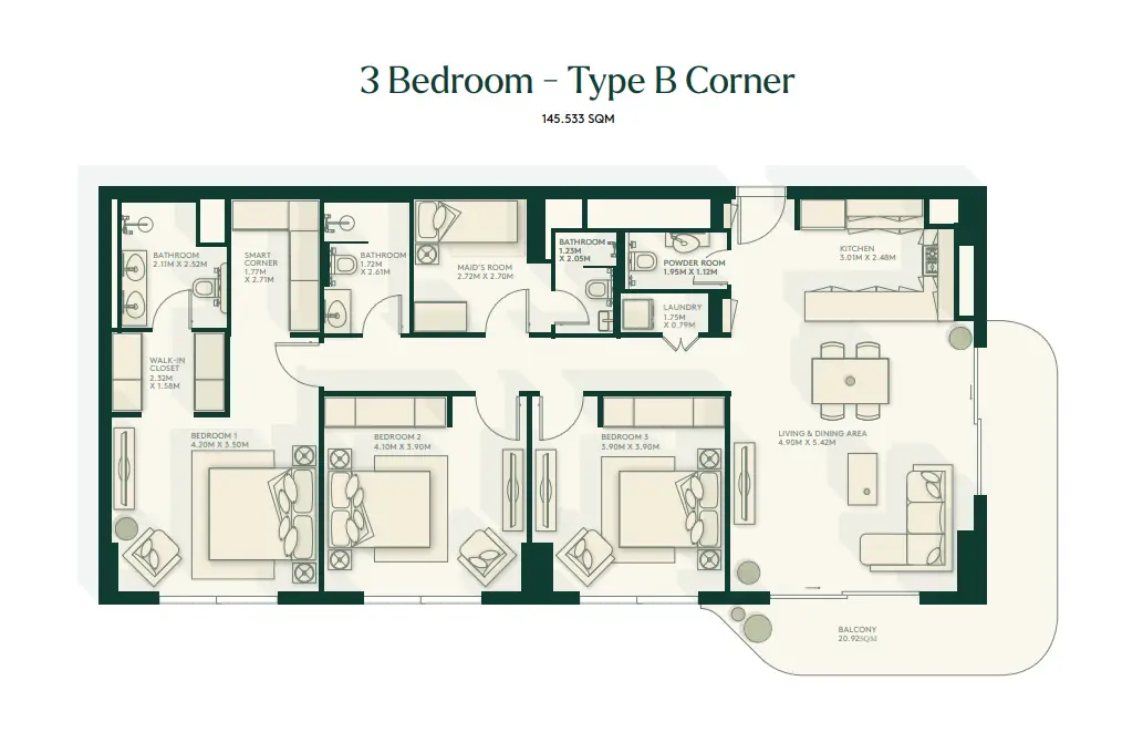 Gardenia Bay 3 bedroom Type b floor plan