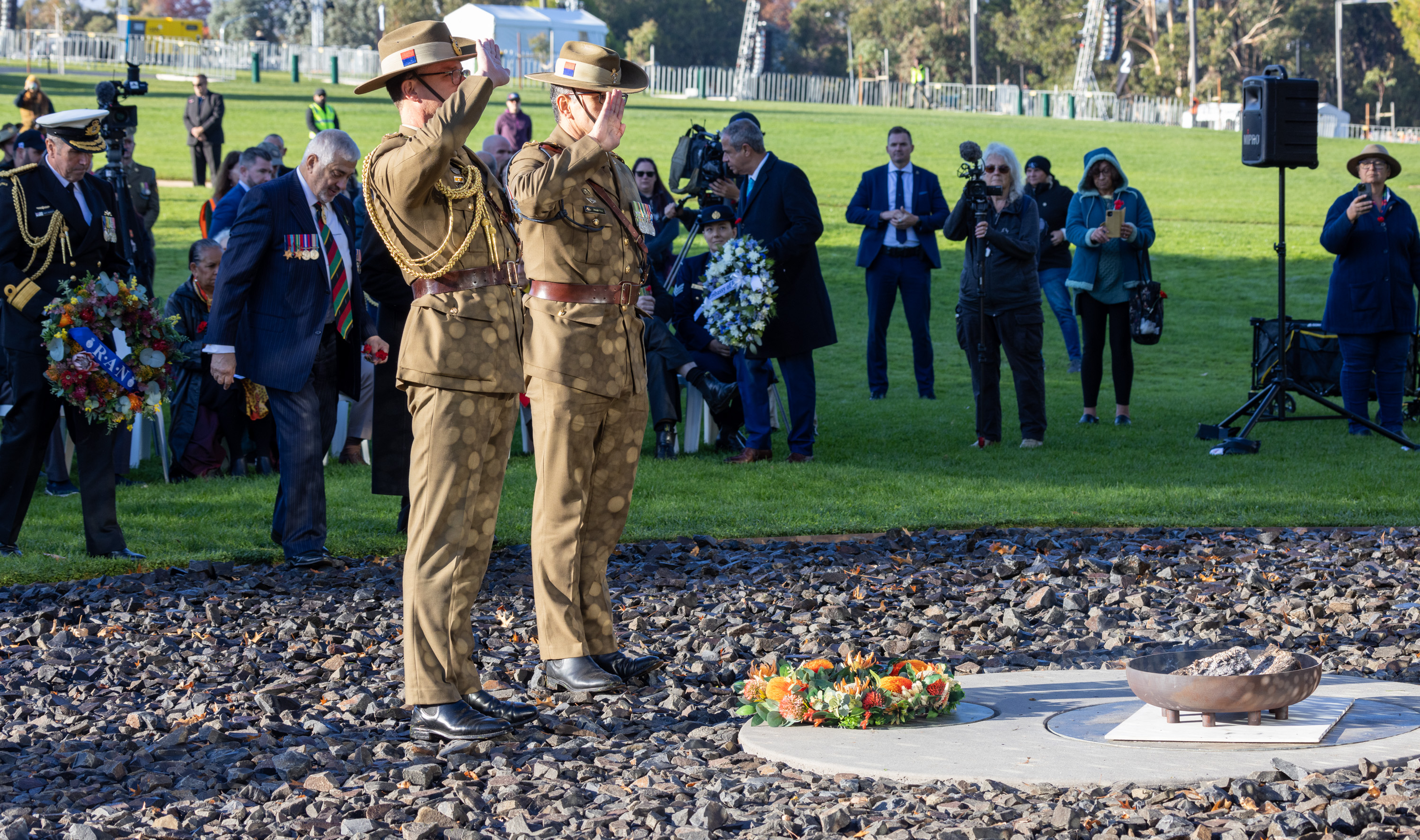 2025 Anzac Day Aboriginal and Torres Strait Islander Commemoration Ceremony and hosted by Garth O'Connell and Michael Bell. Special VIP - Chief of NZ Army Major General Rose King, Lieutenant Colonel Joseph West, CEO ATSIVA and Aunty Lorraine Hatton OAM, Australian Army Indigenous Elder and AWM Council Member. 25th April 2025 Photograph taken by Ian Roach Order reference: AWM25.PR.039 Contact: esales@awm.gov.au