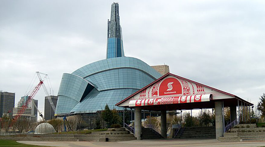 The Scotiabank Stage and the modern architecture of the Canadian Museum for Human Rights in Manitoba.