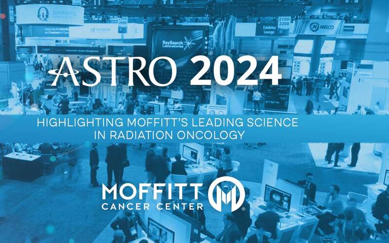photo of ASTRO exhibit floor with Moffitt ASTRO 2024 graphic on top