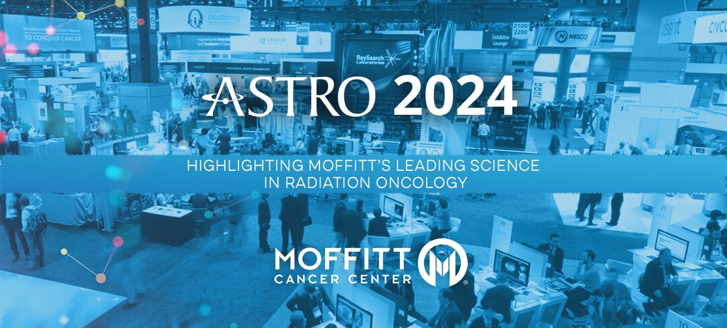 photo of ASTRO exhibit floor with Moffitt ASTRO 2024 graphic on top