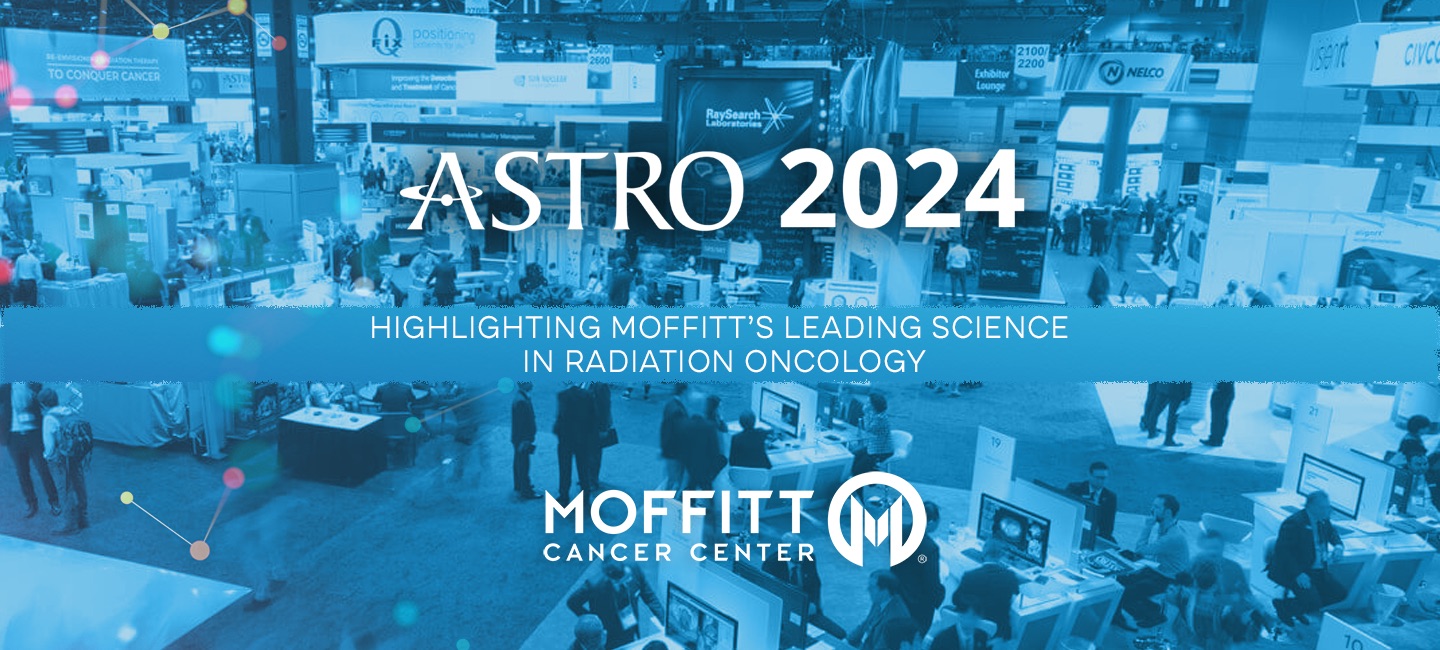 photo of ASTRO exhibit floor with Moffitt ASTRO 2024 graphic on top