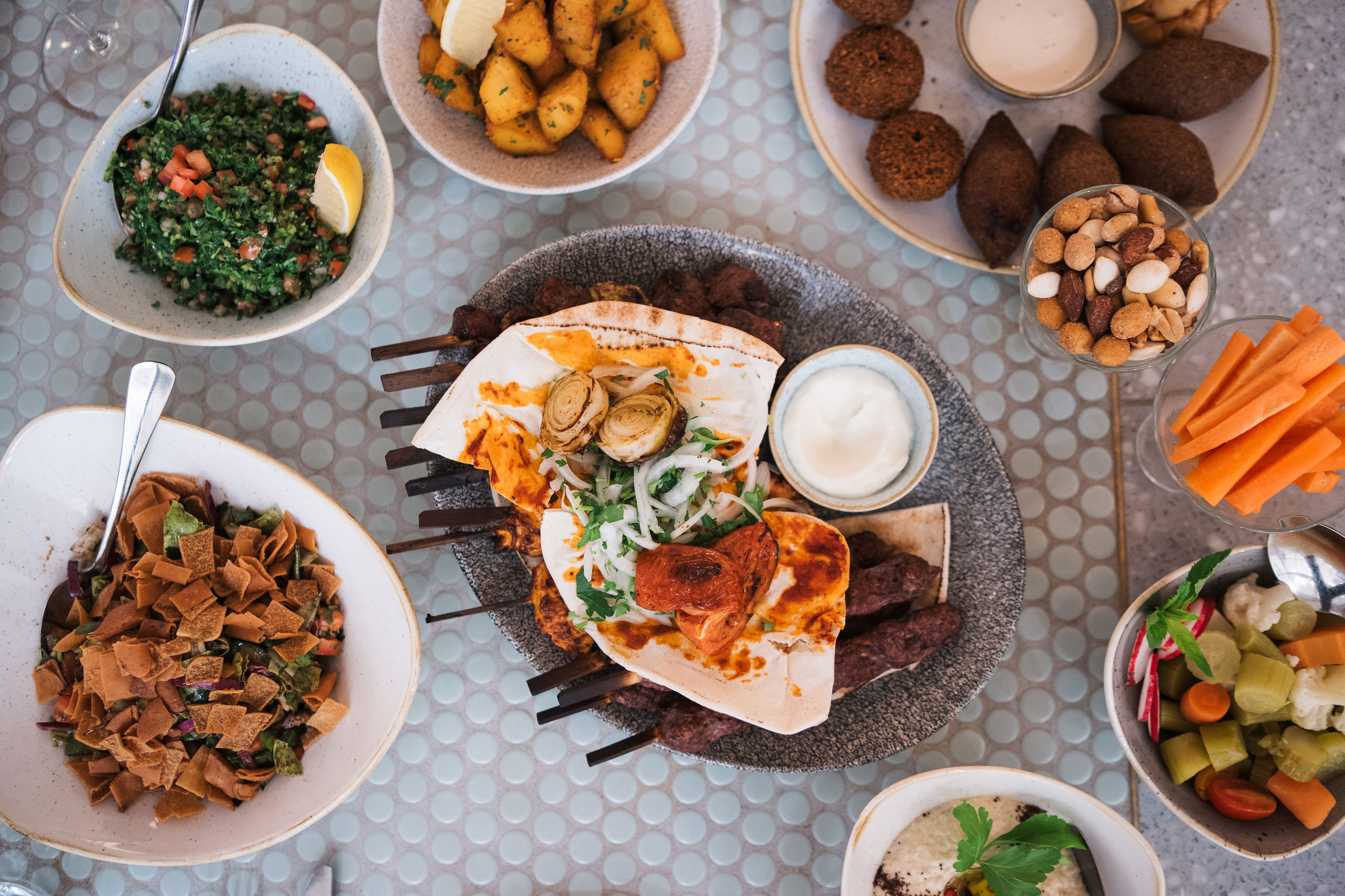 Plates of food on table