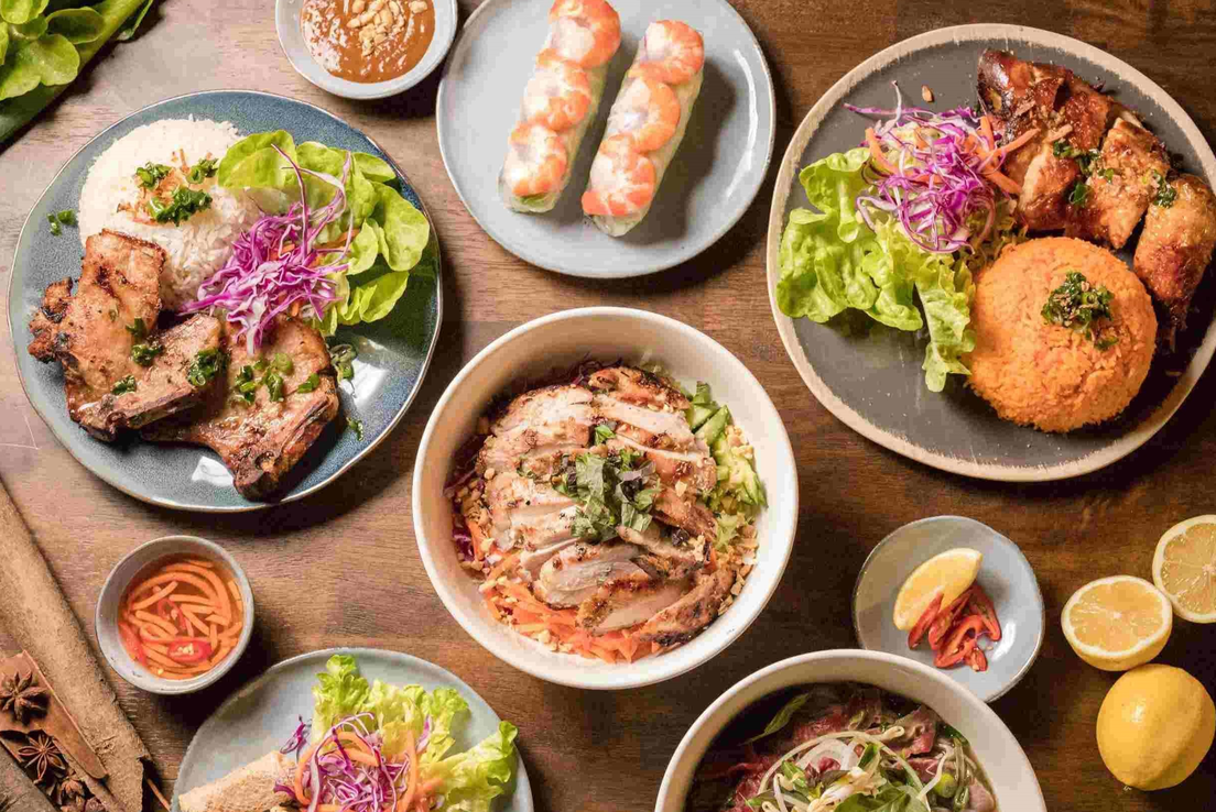 Vietnamese street food on a table