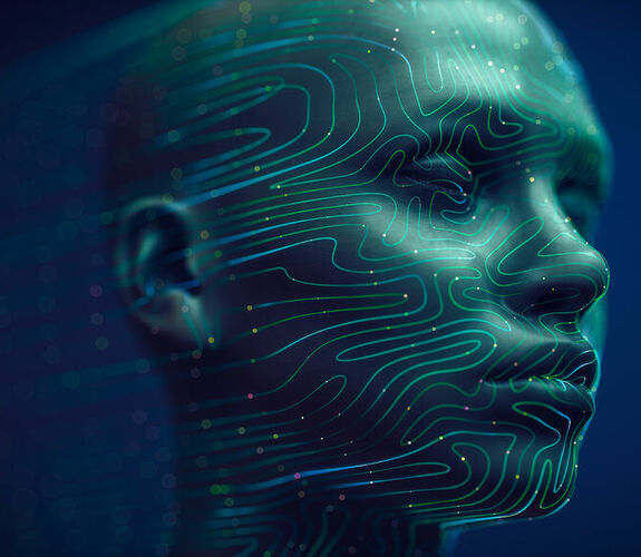 Abstract AI face with data lines