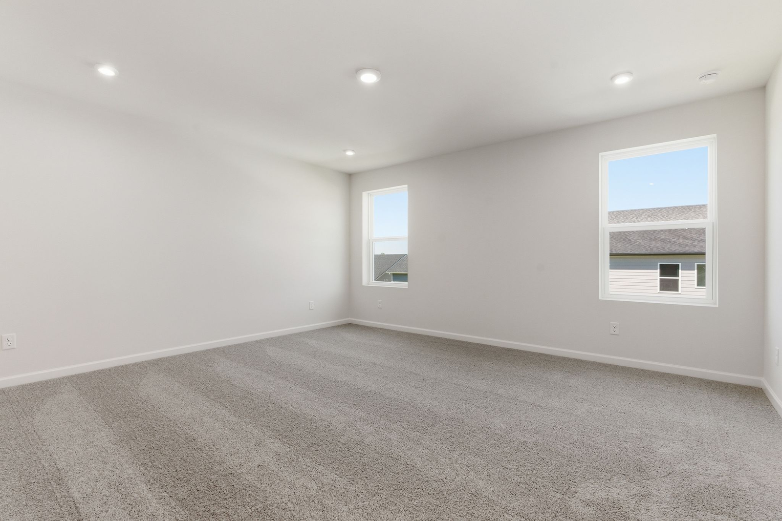primary bedroom with carpet, large windows, walk-in closet, and attached bathroom