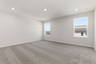 primary bedroom with carpet, large windows, walk-in closet, and attached bathroom