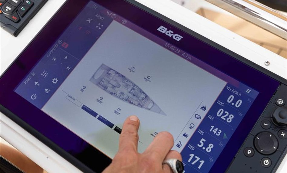 A tablet displaying the status of Czone intergrated electrical systems at work