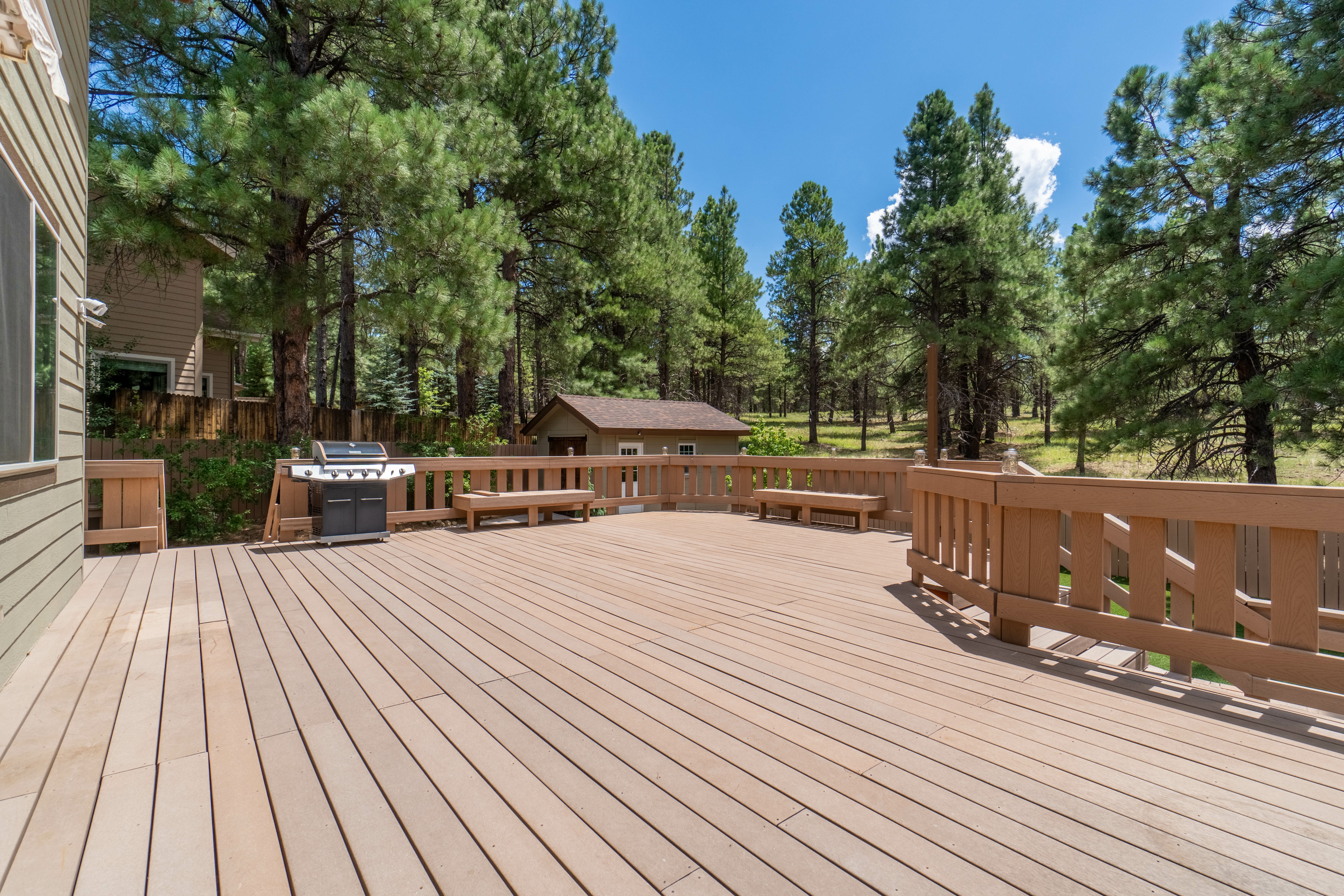 Yukari hardwood boards laid as an exterior deck surface, showing consistent board-to-board tone