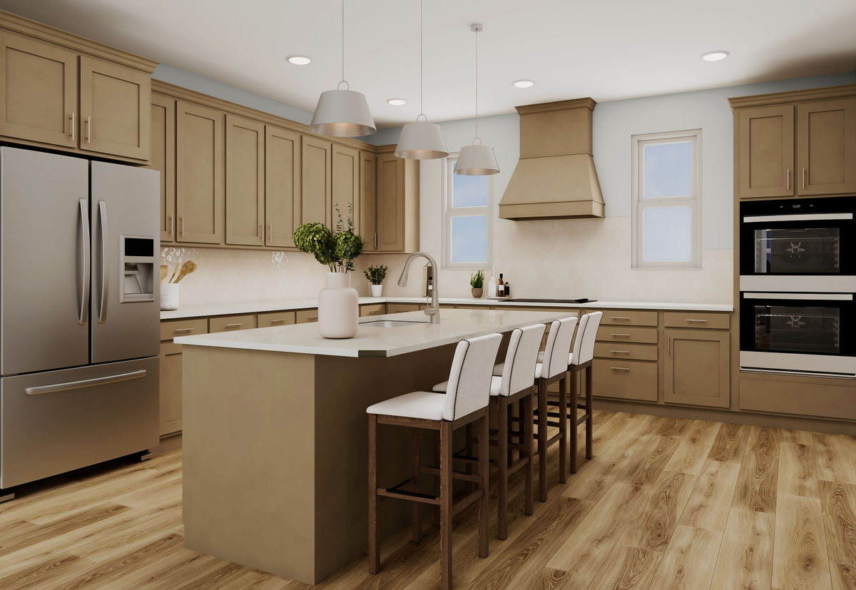 kitchen with large island and cabinets