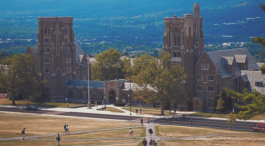 An aerial view of Cornell University