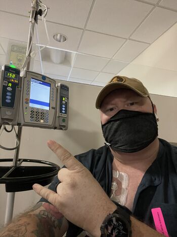 Brett Davison receiving chemotherapy