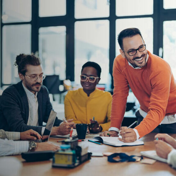 Business professionals collaborating in an office