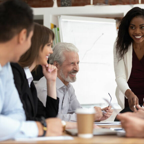 Diverse business team meeting in an office