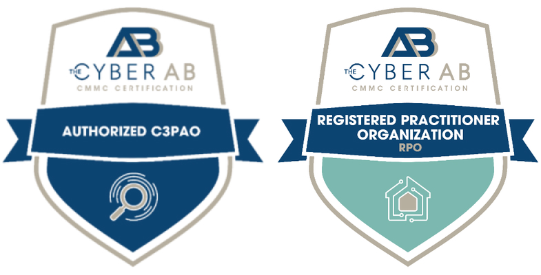 Authorized C3PAO and Registered Practitioner Organization certification badges