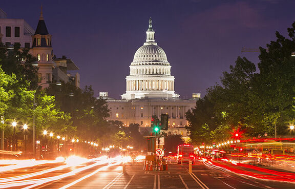 U.S. Capital building at night