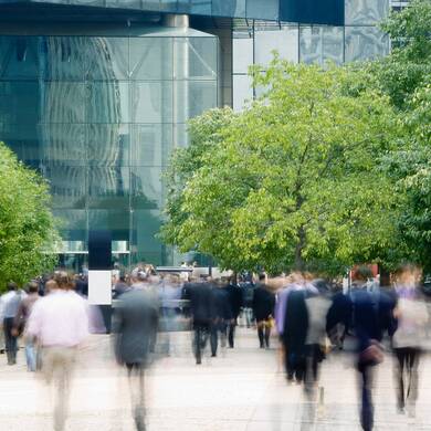 Commuters walking in financial district