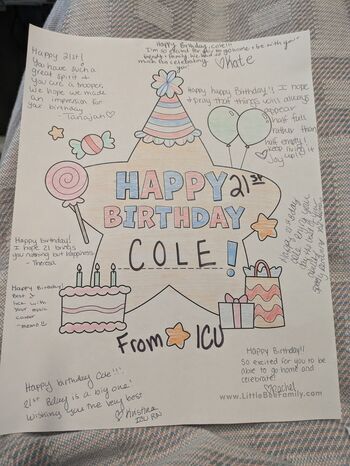 Moffitt nurses made a birthday card for Cole.