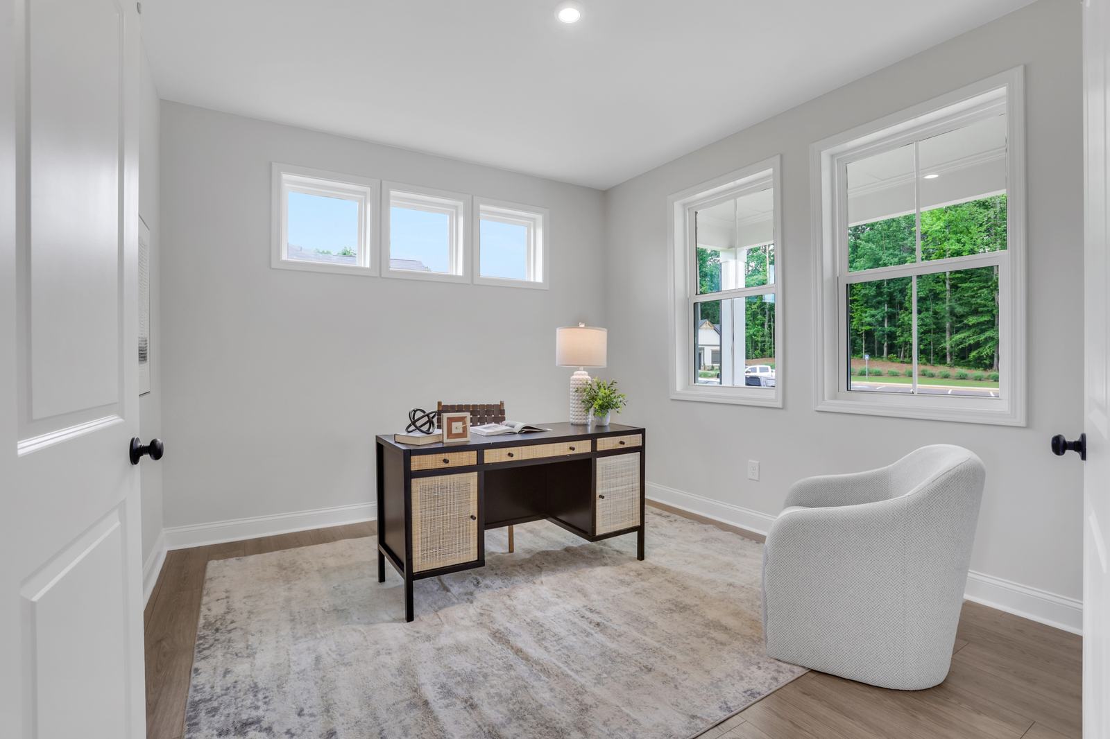 study with french doors and hard surface flooring