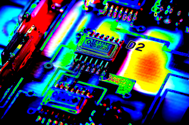 Thermal imagine of electronics circuitboard