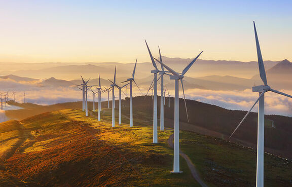 Windmills on the ridge of a mountain