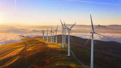 Windmills on the ridge of a mountain