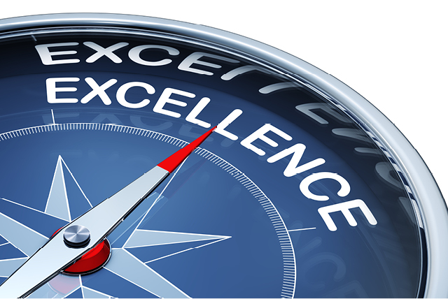 compass pointing at the word 'excellence'