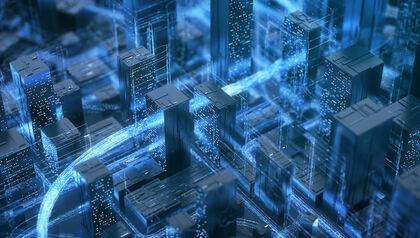 digital abstract blue cityscape