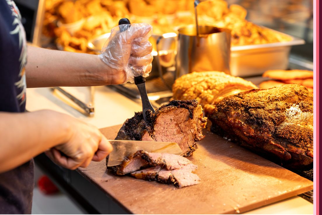 A roast beef being carved by Sandwich Chefs staff, ready for the carvery. 