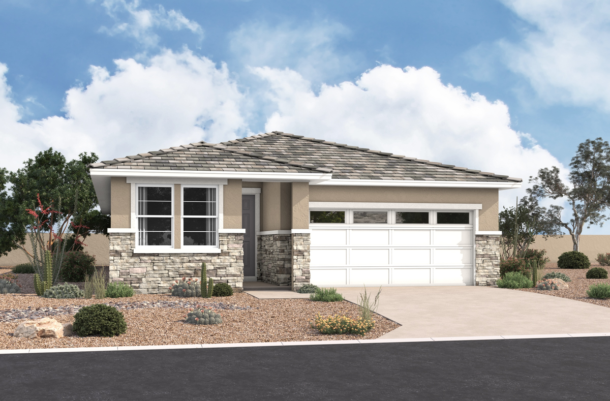 single-story home with desert landscaping