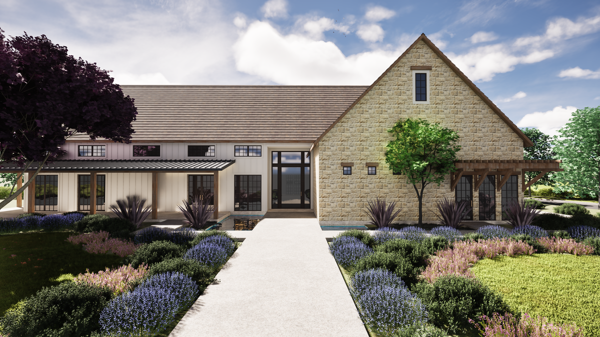 rendering of resort-style amenity with landscaping