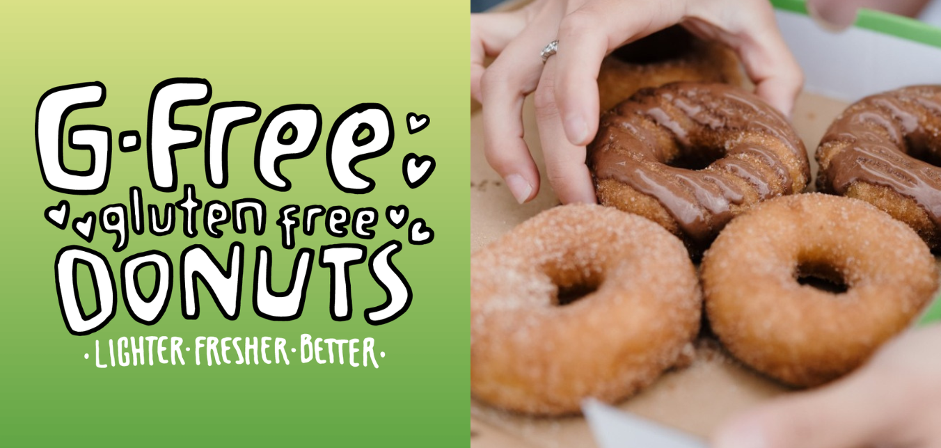 Image of gluten free donuts and G-Free Donuts logo
