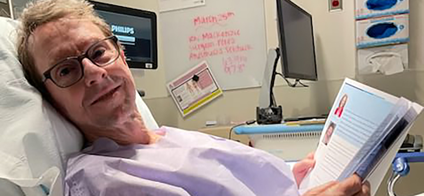 Bill Hoffman patiently awaits treatment in his hospital room.