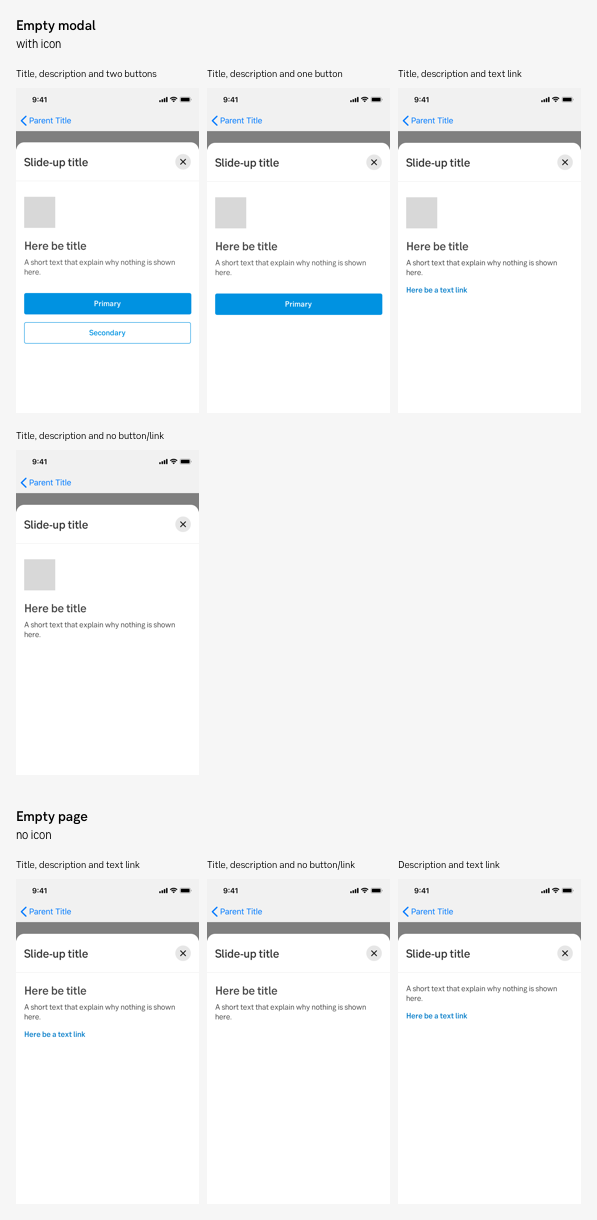 Empty modal - with and without icon