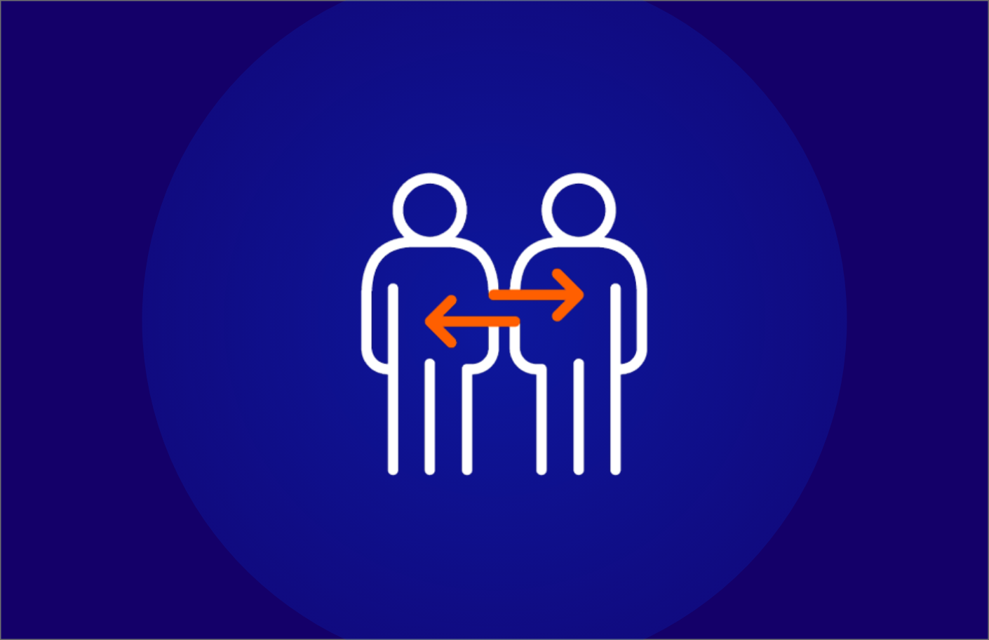 Icon of two stick figures with arrows between them, symbolizing networking, connection, or collaboration