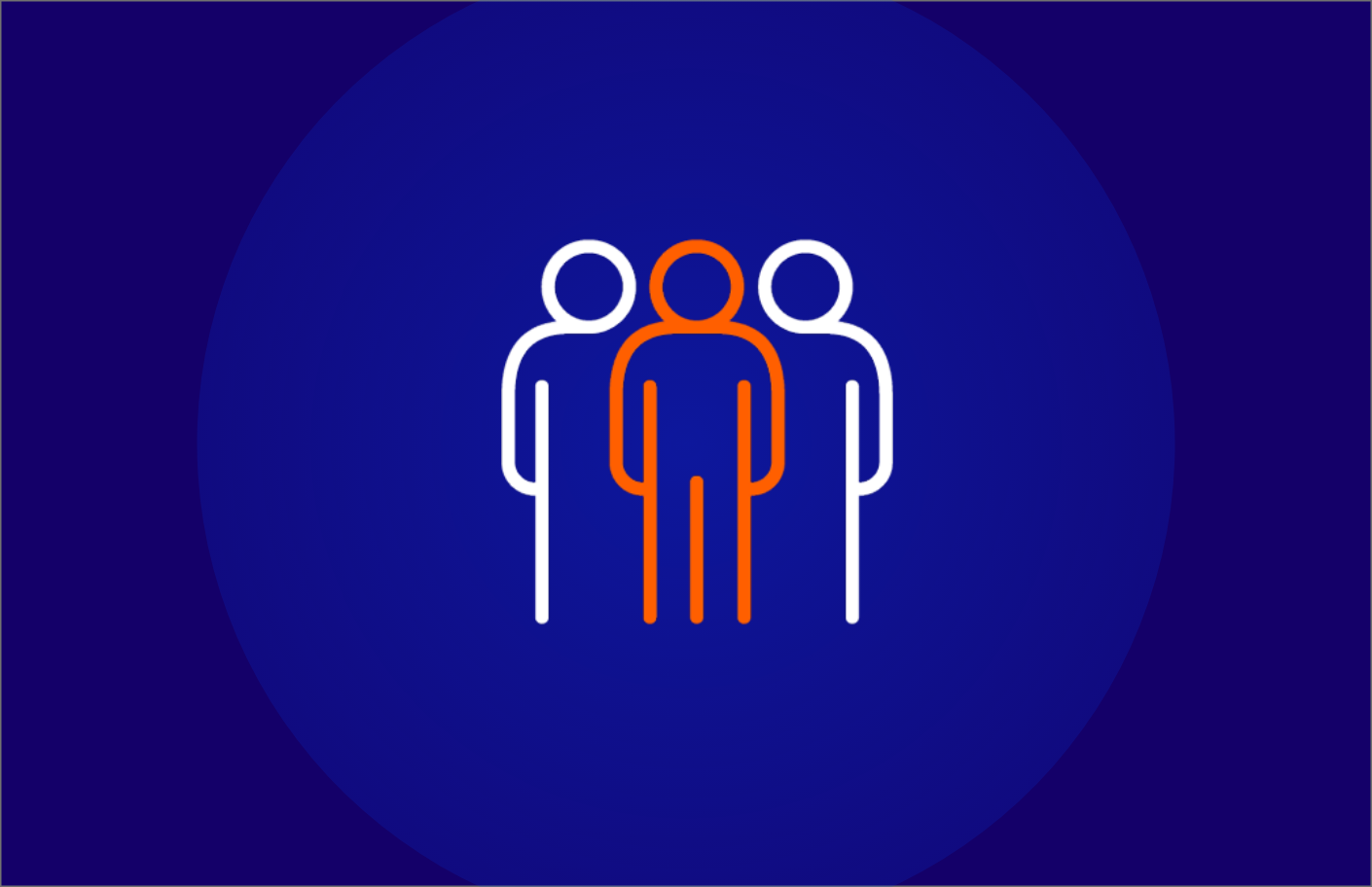 Icon of three stick figures, with one standing out from the others, symbolizing a person excelling or standing out from the crowd, or focusing on a user