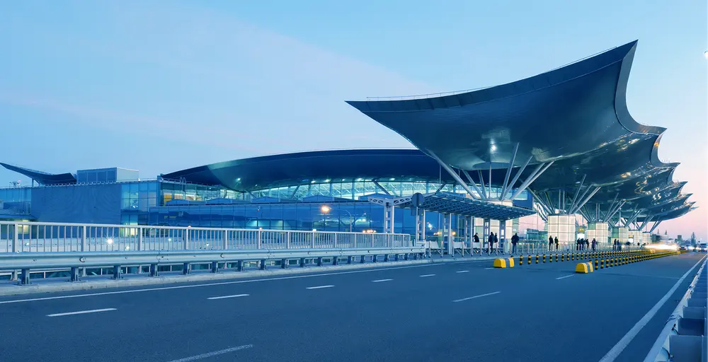 Photograph of the outside of Ukraines largest airport