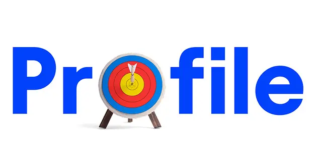 The word "Profile" in blue with the "o" being a colourful archery target with a dart in the bullseye spot