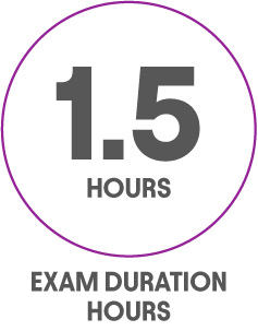 Roundel with text '1.5 hours exam duration hours' 