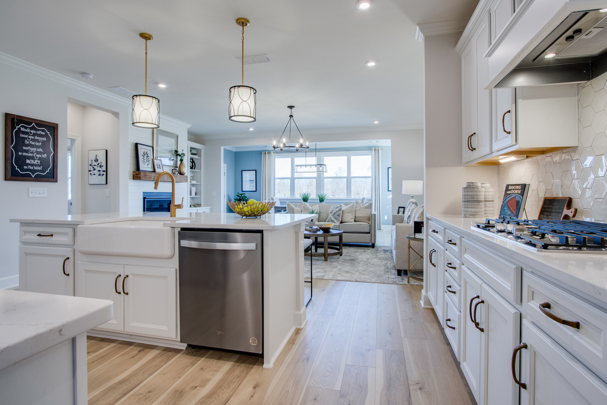 kitchen area flowing into the great room