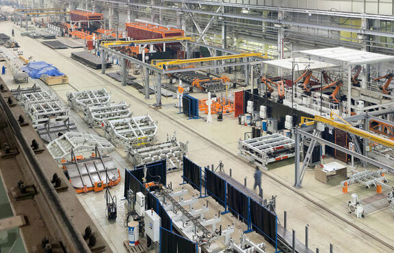 High-up view of the interior of a manufacturing processing plant