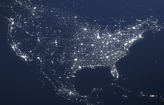 Satellite image of U.S. at night 