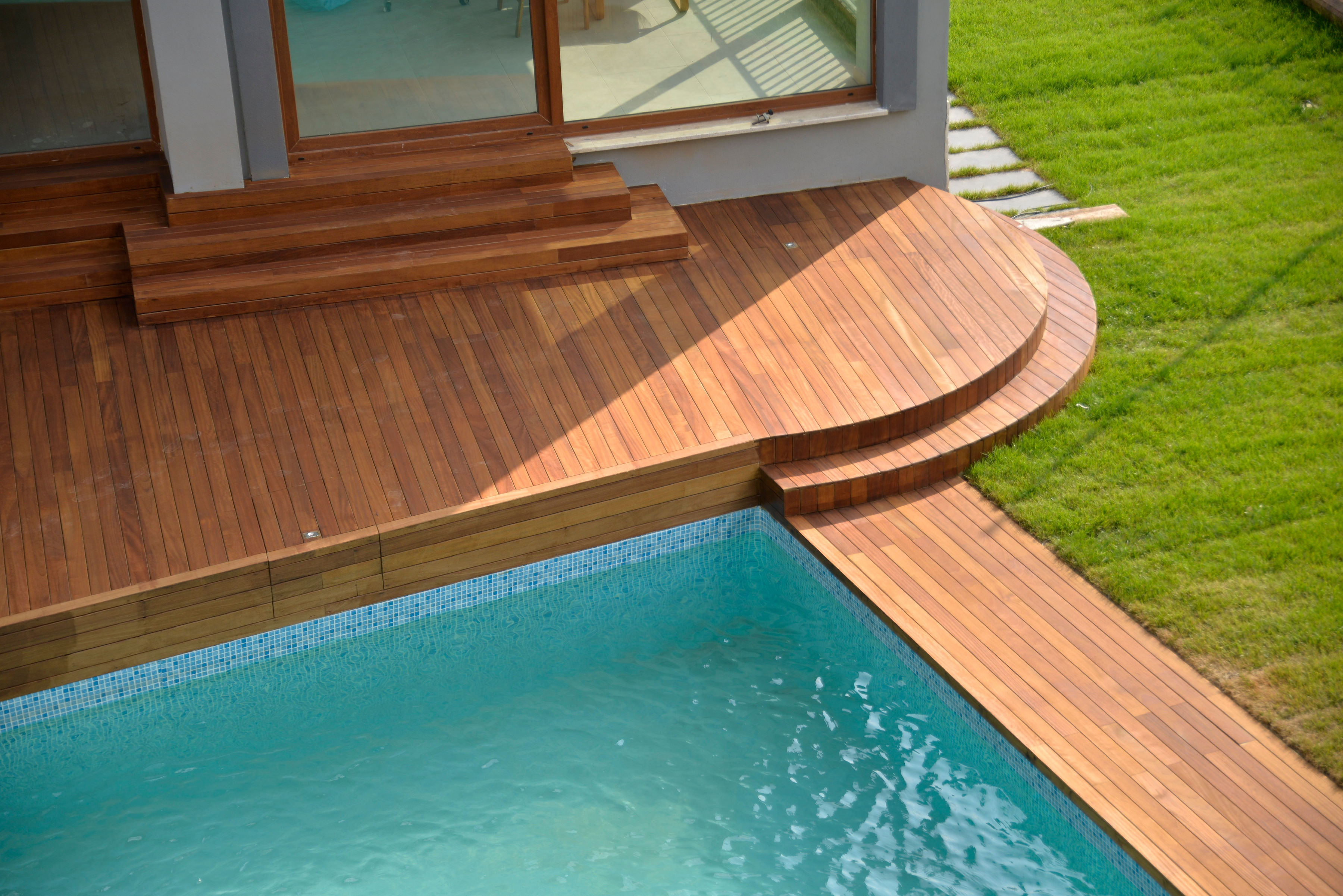Maximo hardwood decking on a contemporary residential exterior