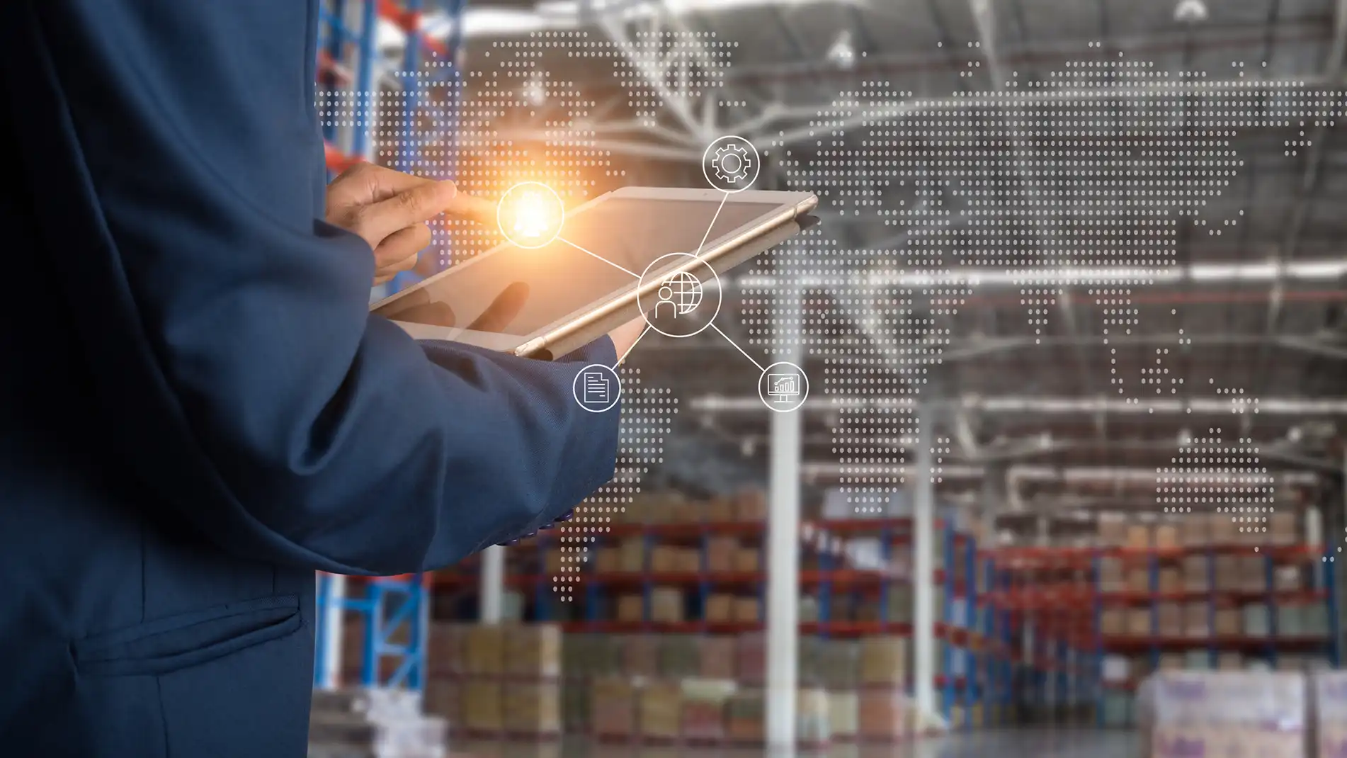 Abstract image of a person holding a tablet.